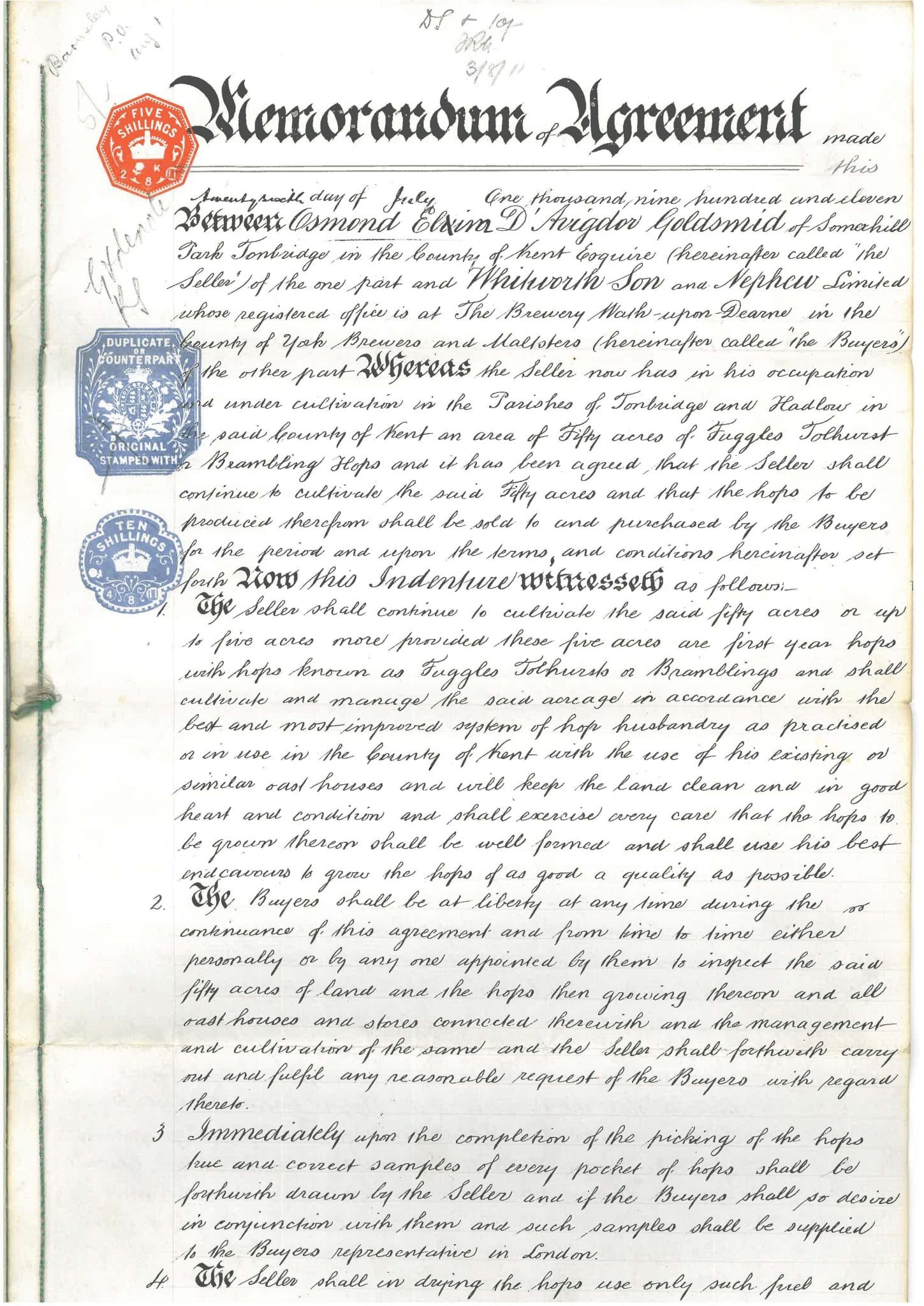 1911 memorandum agreement