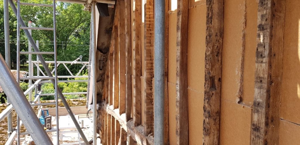 Steico insulation between timber frames at Tanners Farmhouse